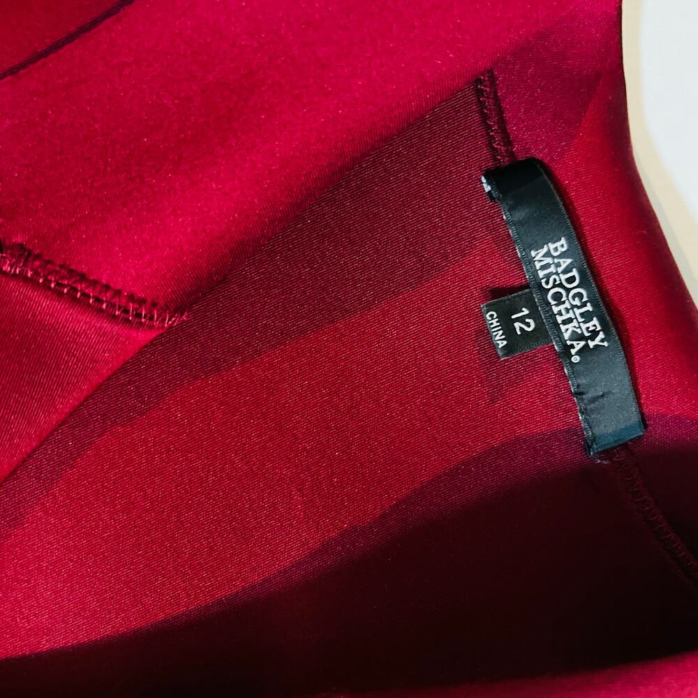 Badgley Mischka Scuba Double Breasted Pleated Short Sleeve Dress Sz 12 Burgundy - Picture 6 of 11